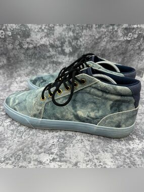 DC Men's Blue Marble Canvas Mid-Top Sneakers with Black Laces